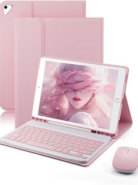 Mouse and Detachable Keyboard for iPad Pro 9.7, Slim Case with Pen Holder - Pink